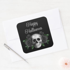 Black Gothic Floral Skull Halloween Quadratischer Aufkleber