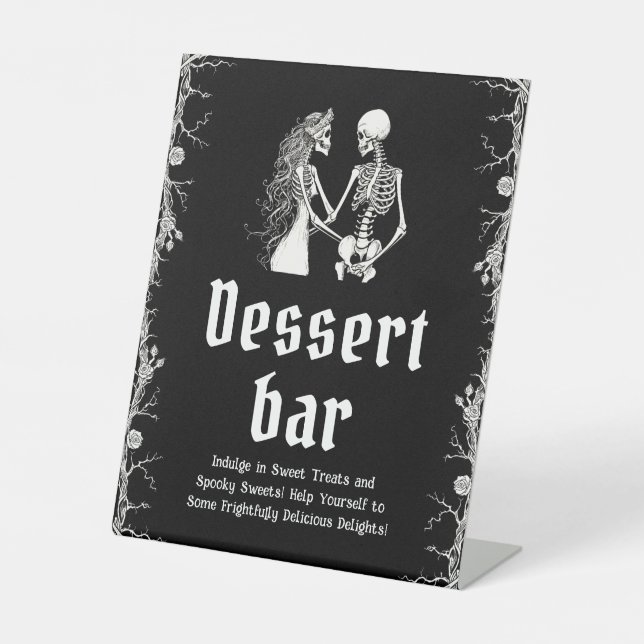 Black Gothic Halloween Skeleton Dessert Bar Sign Sockelschild (Vorderseite)