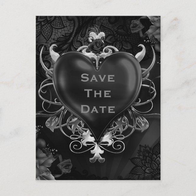 Black Gothic Liebe Heart Wedding Save the Date Ankündigungspostkarte (Vorderseite)