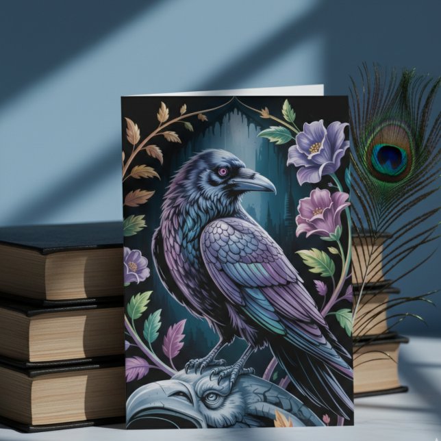 Black Gothic Raven Art Notecard Dankeskarte (Gothic black raven note card)