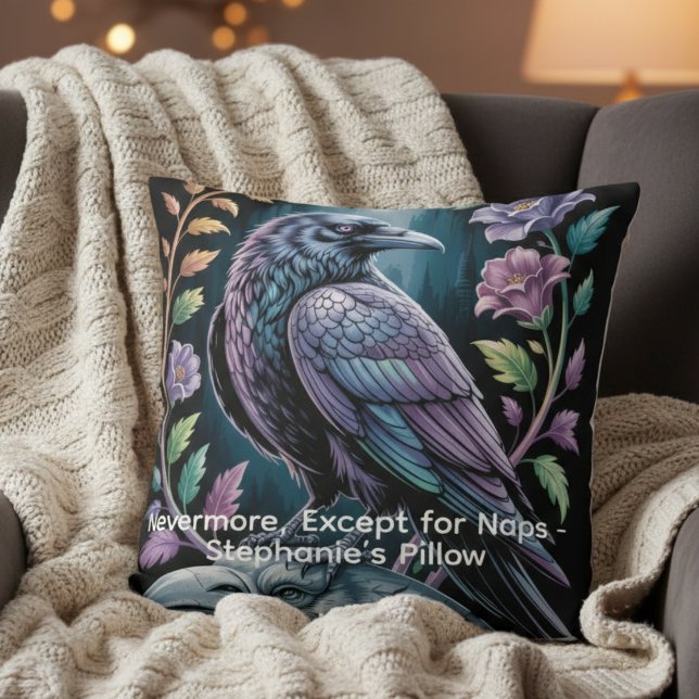 Black Gothic Raven mit floralem Spaß Kissen (Personalized funny black gothic raven pillow
)