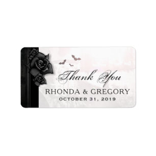 Black Gothic Rose & Fledermäuse Hochzeit Dankeschö Adressaufkleber