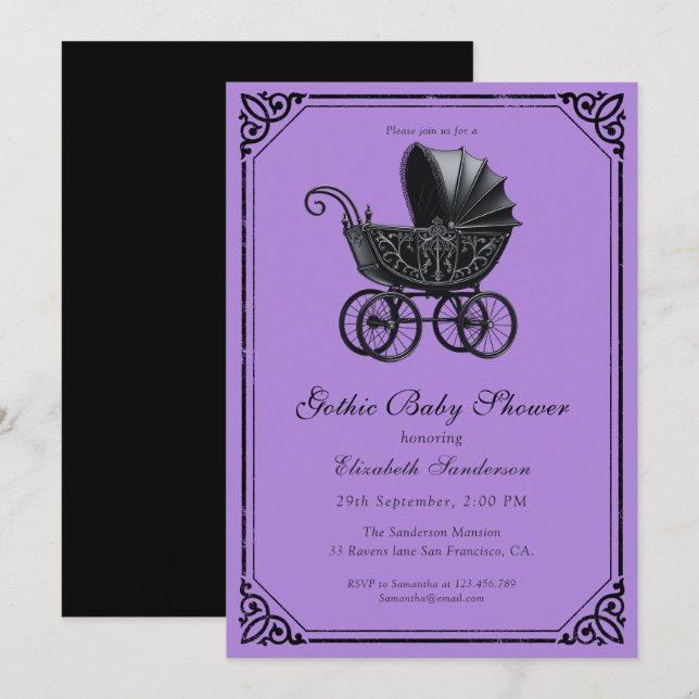 Black Gothic Stroller Baby Shower  Einladung (Vorne/Hinten)