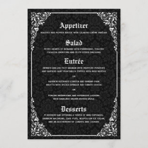 Black Gothic Viktorianisch Damask Hochzeitsmenüs Menükarte