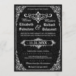 Black Gothic Viktorianisch Damask Speichern Sie di Save The Date