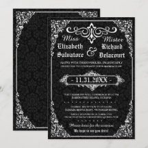 Black Gothic Viktorianisch Damask Wedding Einladun