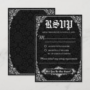 Black Gothic Viktorianisch Damask Wedding RSVP Car Einladung