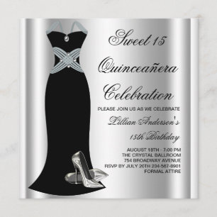 Black Gown High Heel Schuhe Sweet 15 Quinceanera Einladung