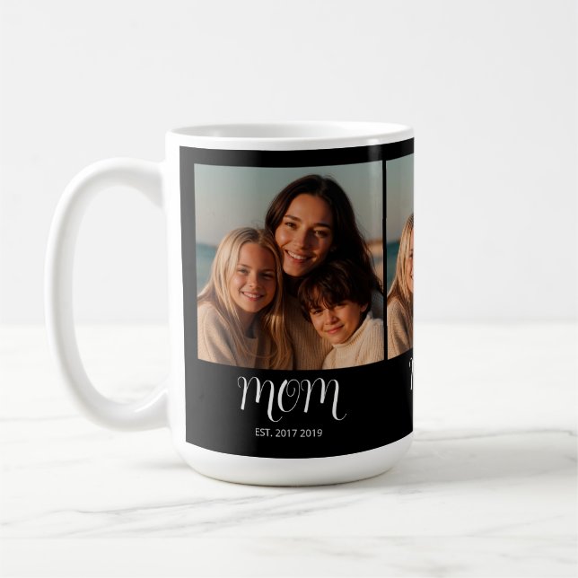 Black Graceful Script Mom Established 3 Photo  Kaffeetasse (Links)