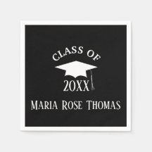 Black Grad Cap & Blätter Paper Napkins