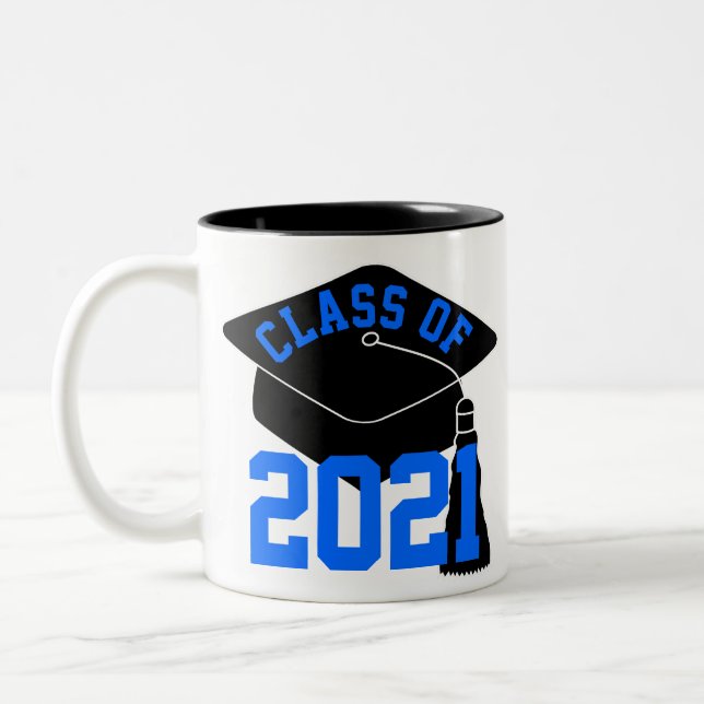 Black Grad Cap Blue Class 2024 Zweifarbige Tasse (Links)