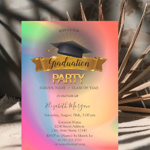 Black Grad Cap Rainbow Colorful Graduation Party Einladung