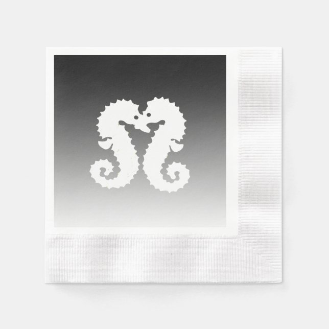Black Gradient Seepferds Küssen Hochzeit Napkins Serviette (Vorderseite)
