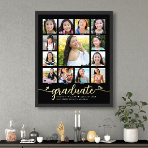 Black Graduate K-12 Foto Collage Script Real Gold Foliendrucke