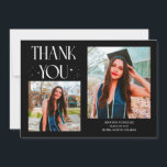 Black Graduate Thank You 2-Photo  Ankündigung<br><div class="desc">Modern and whimsical graduation announcement photo card featuring 2 photos on the front and 1 on the back. The text says "THANK YOU" with twinkling stars. Add the graduate's name,  information,  and message to personalize this card. Black.</div>