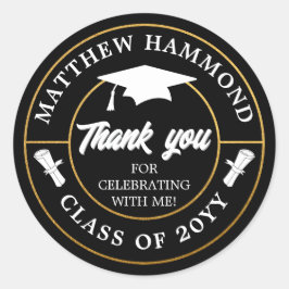 Black Graduating Class Thank You Grad Cap Runder Aufkleber