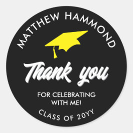 Black Graduating Class Thank You Grad Cap Runder Aufkleber