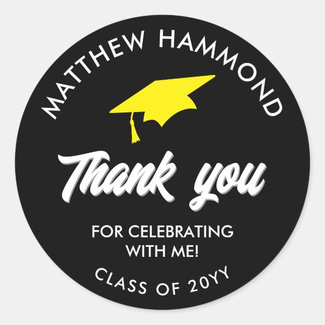 Black Graduating Class Thank You Grad Cap Runder Aufkleber (Vorderseite)