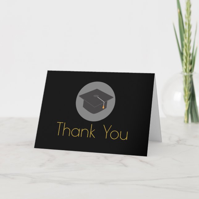 Black Graduation Cap Gold Letting Vielen Dank Dankeskarte (Vorderseite)