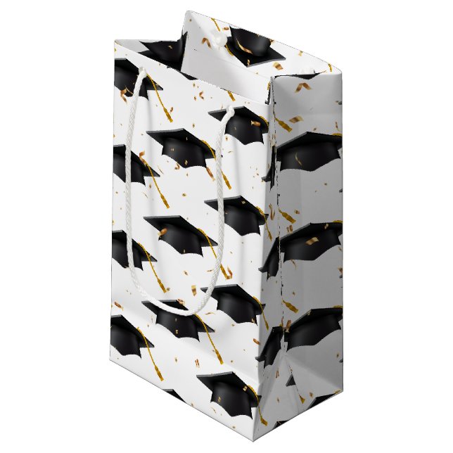 Black Graduation Cap mit Confetti Kleine Geschenktüte (Vorderseite Schrägansicht)