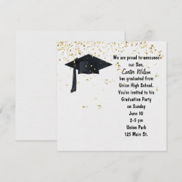 Black Graduation Cap mit Gold Confetti Einladung