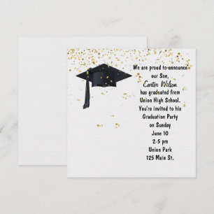 Black Graduation Cap mit Gold Confetti Einladung
