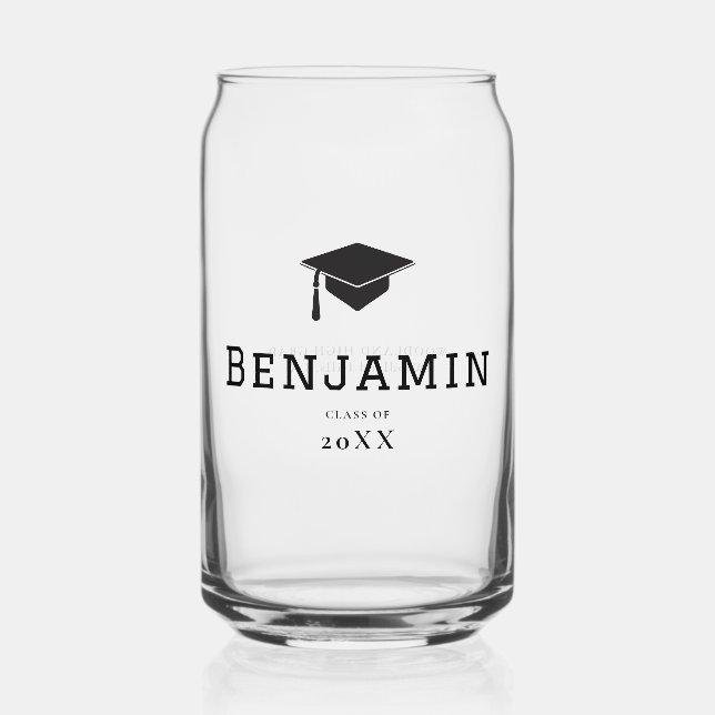 Black Graduation Cap Typografy Custom Grad Geschen Dosenglas (Vorderseite)