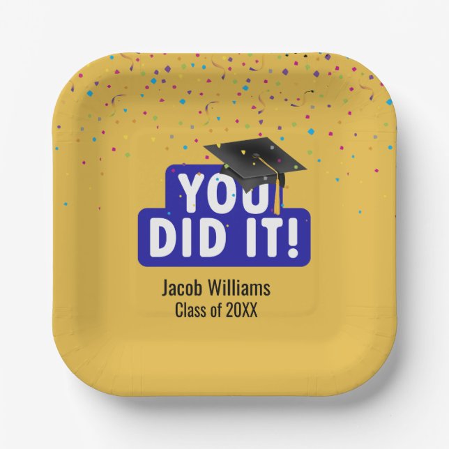 Black Graduation Cap with Confetti Pappteller (Vorderseite)