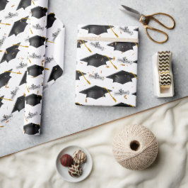 Black Graduation Caps mit Diplomen Geschenkpapier
