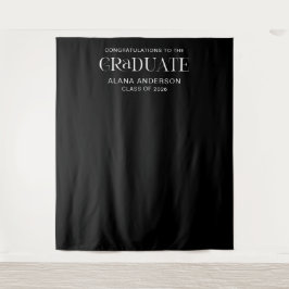 Black Graduation Party Modern Backdrop with Name Wandteppich