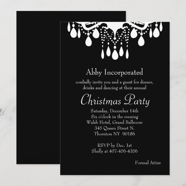 Black Grand Ballroom Weihnachts-Party Einladung (Vorne/Hinten)