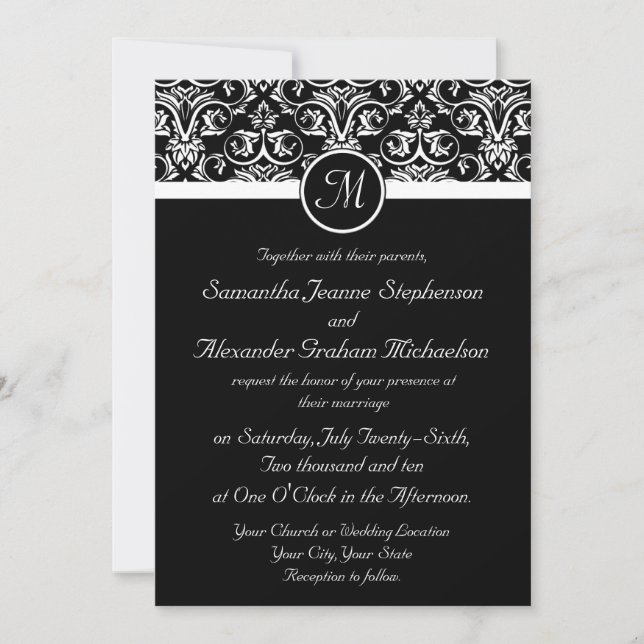 Black Grand Insignia Mariage Invitations (Devant)