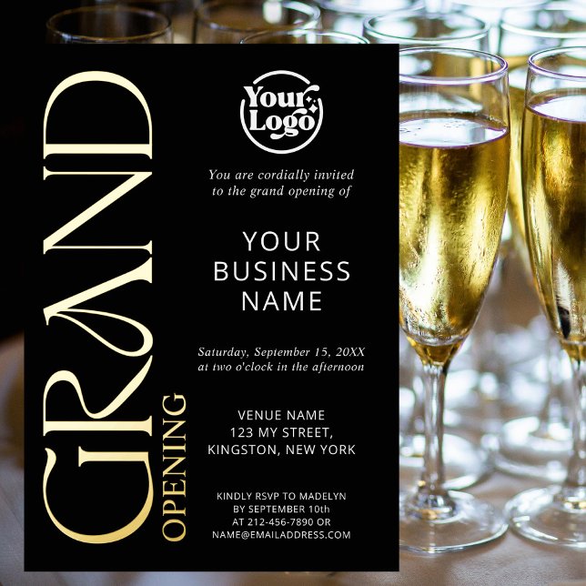 Black Grand Opening Business Logo Modern Folieneinladung (Von Creator hochgeladen)