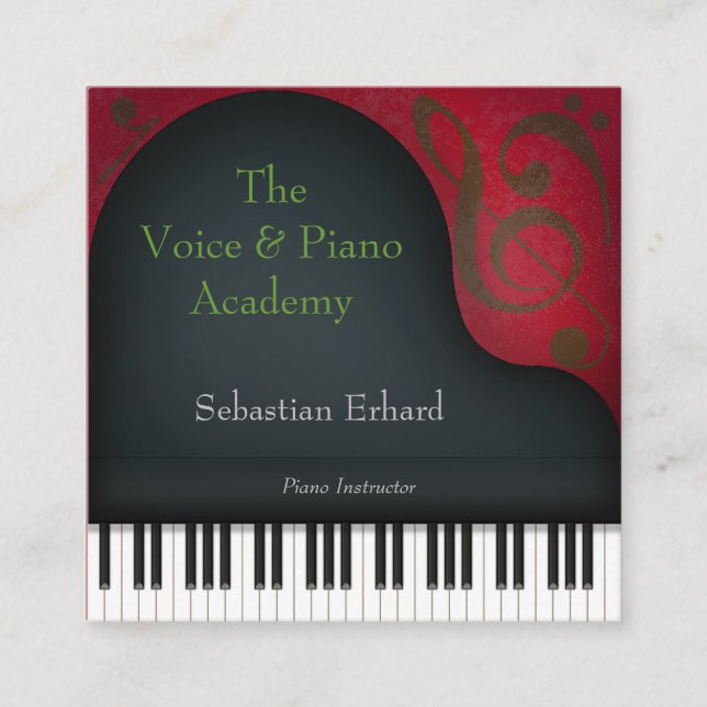 Black Grand Piano Artistic Musician Quadratische Visitenkarte (Vorderseite)
