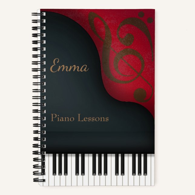Black Grand Piano Pianist & Musician's Custom Notizbuch (Vorderseite)