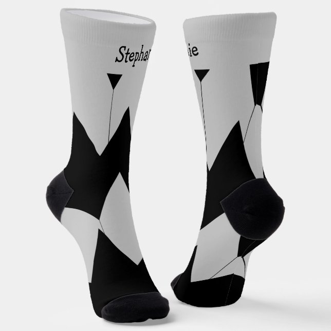 Black Gray Art Deco Design Socken (Gewinkelt)