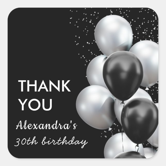 Black Gray Balloon Birthday Danke, Sticker (Vorderseite)