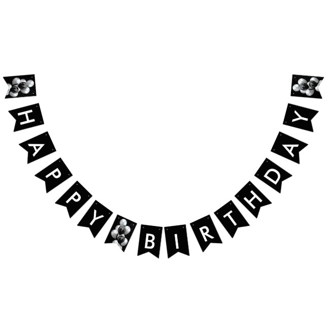 Black Gray Balloon Chic Happy Birthday Wimpelkette (Alle)
