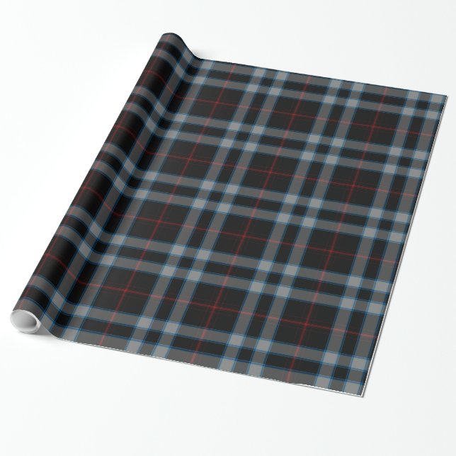Black Gray Blue Tartan Kariert Geschenkpapier (Ungerollt)
