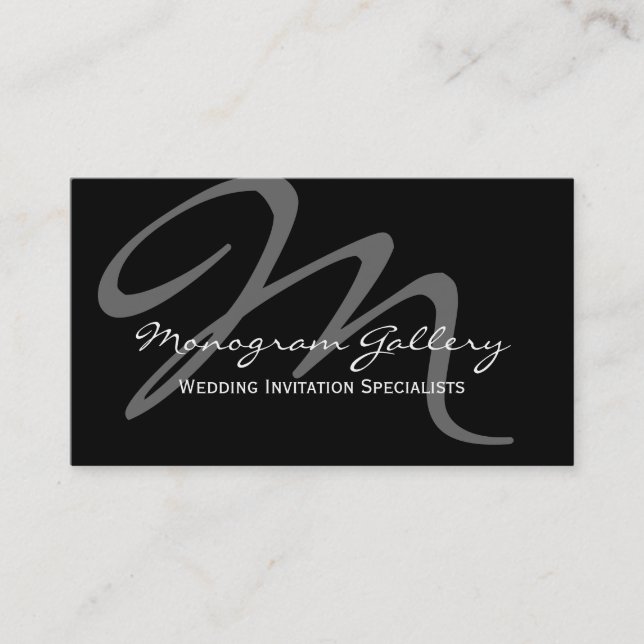 Black Gray Bold Script Monogram Wedding Visitenkarte (Vorderseite)
