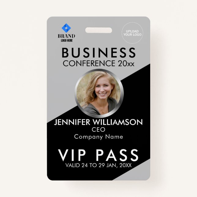 Black Gray Business Conference Exhibition Foto ID Ausweis (Vorderseite)