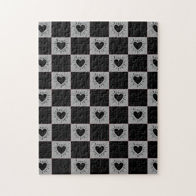 Black&Gray Checkered Tile With Hearts Pattern (Vertikal)