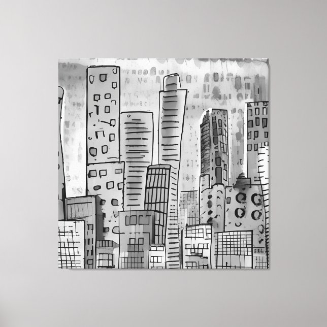 Black Gray City Doodle Leinwanddruck (Vorderseite)