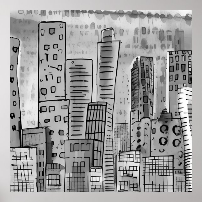 Black Gray City Doodle Poster (Vorne)