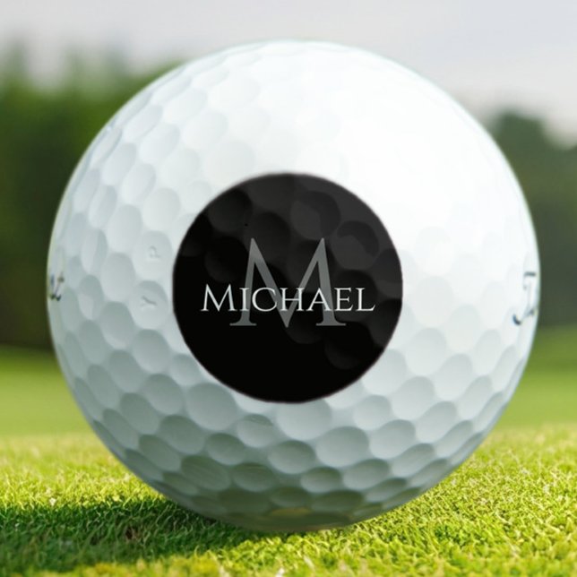 Black Gray Custom Monogram Name Initial  Golfball (Von Creator hochgeladen)