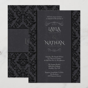 Black & Gray Damask Einladungen