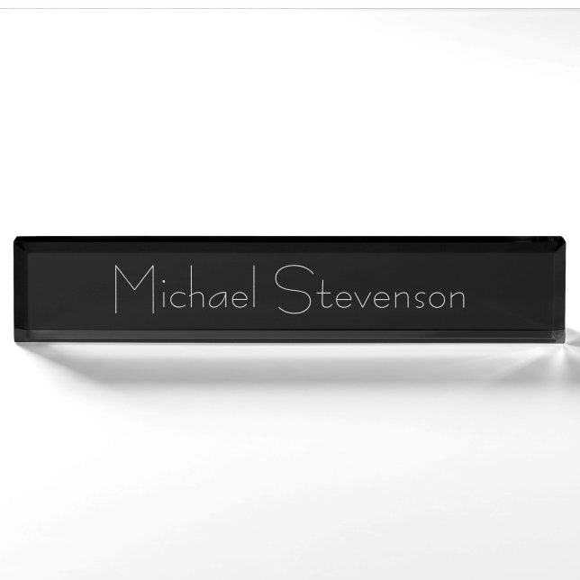 Black Gray Elegante Moderne Business Namplate Namensplakette (Vorderseite)