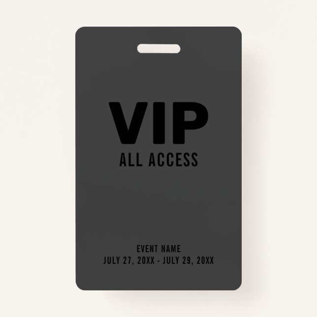 Black Gray Event VIP All Access Pass Event Ausweis (Vorderseite)