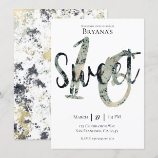 Black Gray Gold Moderne Sweet 16 Geburtstagsparty Einladung
