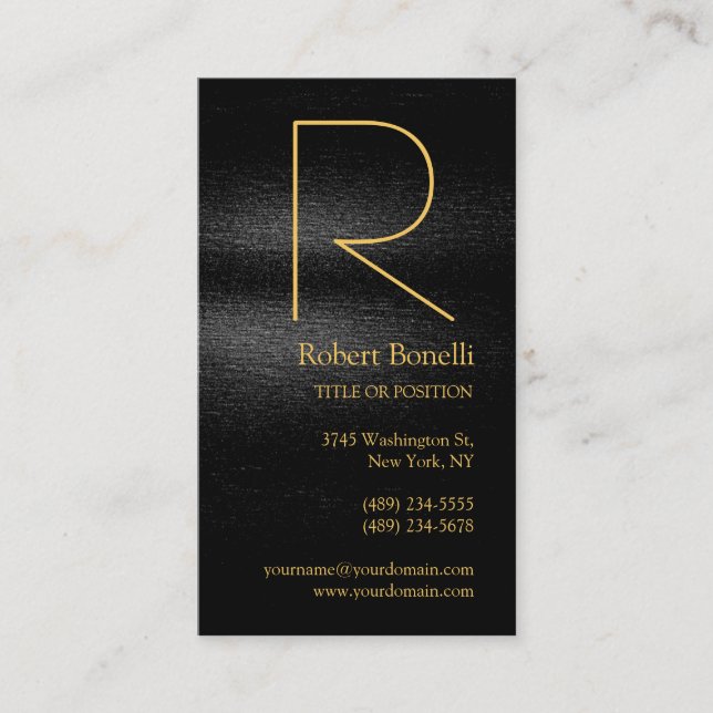 Black Gray Gold Monogram Business Card Visitenkarte (Vorderseite)